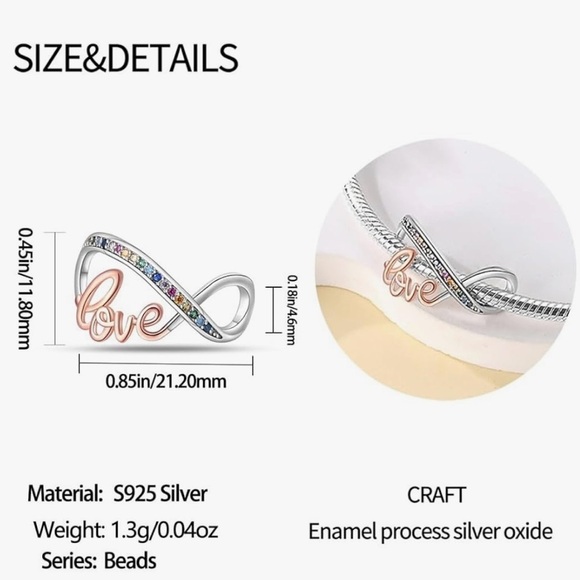 Love charm slide style for Pandora bracelets - Picture 3 of 3